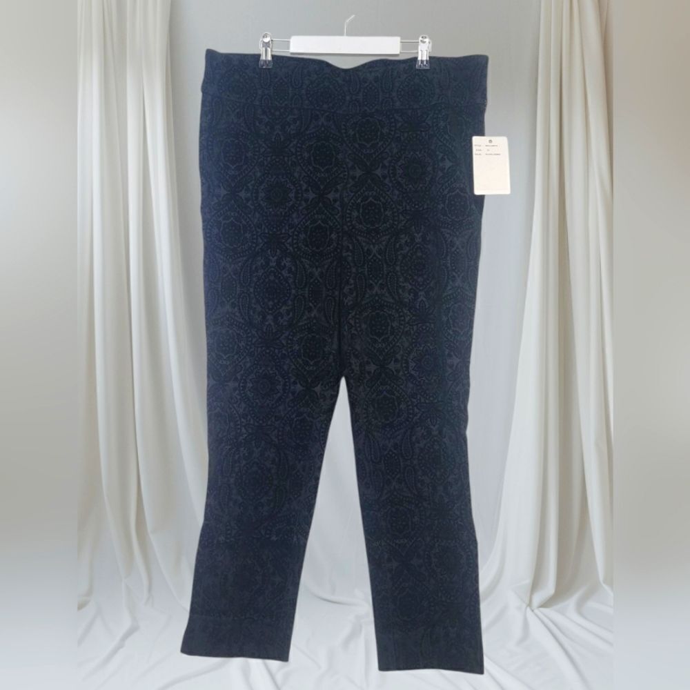 Zac & Rachel Dark Paisley Crushed Velvet Pull On Trousers, Xl